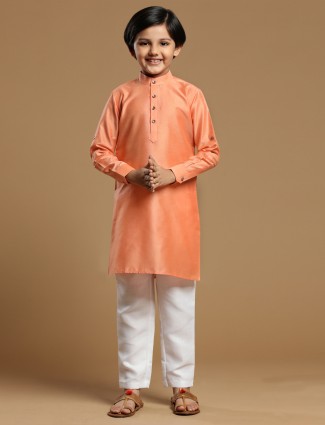 Peach fantastic cotton solid festive wear boys kurta suit