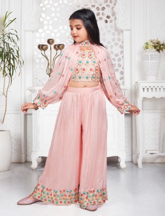 Peach georgette crop top style palazzo suit