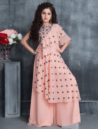 Peach georgette festive palazzo suit for girls