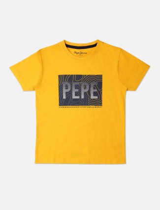 Pepe Jeans bright yellow printed cotton t shirt