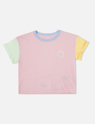 Pepe jeans color block cotton pink top