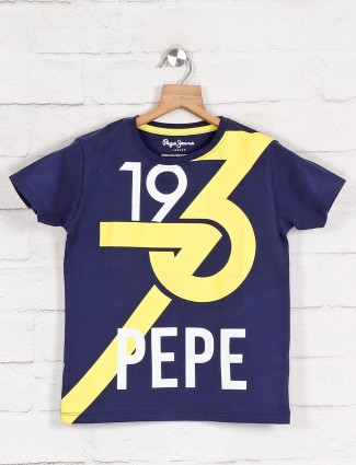 Pepe jeans navy printed round neck casual t-shirt
