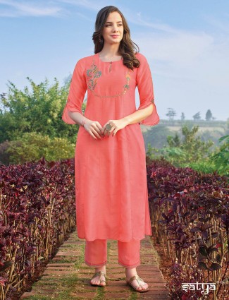 Pink cotton casual occasion pant set