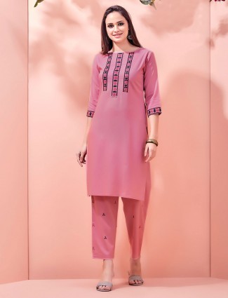 Pink cotton kurta with pant style bottom