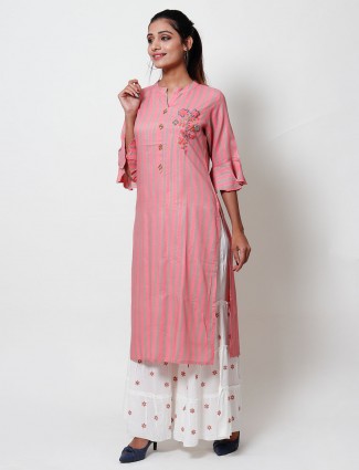 Pink cotton stripe punjabi sharara set