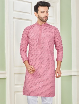 Pink embroidery kurta in cotton