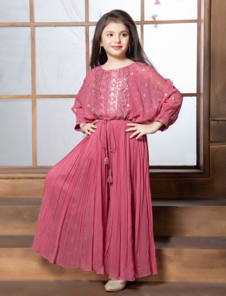 Pink georgette palazzo with crop top