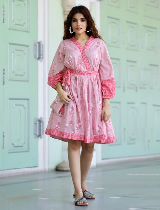 Pink lavish cotton printed casual wear kurti