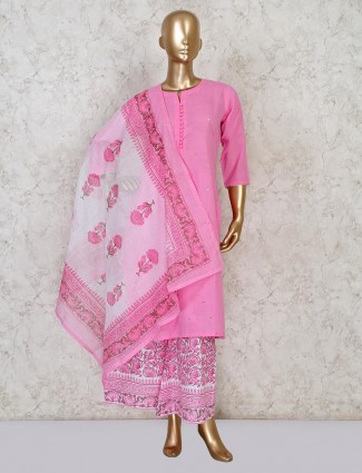 Pink palazzo style salwar suit in cotton