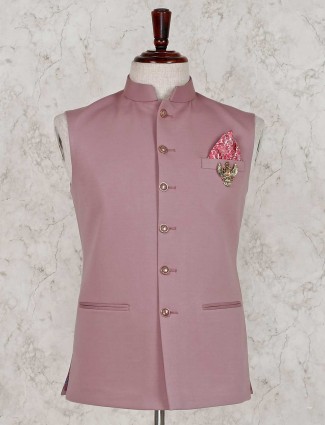 Pink party wear solid terry rayon waistcoat