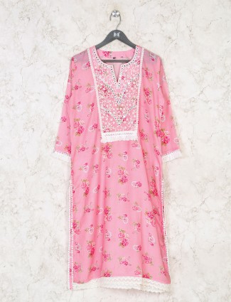 Pink printed cotton kurti for casual look