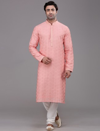 Bright pink silk festive occasion kurta suit