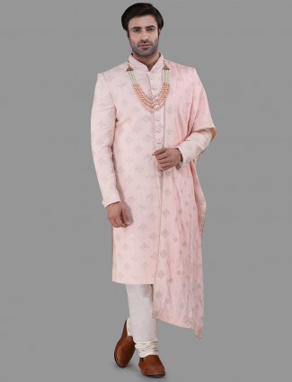 Pink silk sherwani wedding wear