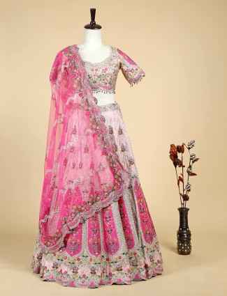Pink silk wedding lehenga choli with dupatta