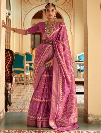 Pink silk wedding wear printed saree