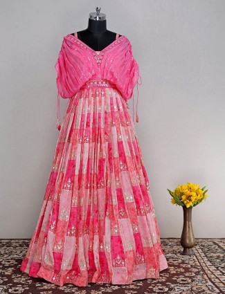 Pink soft silk printed gown