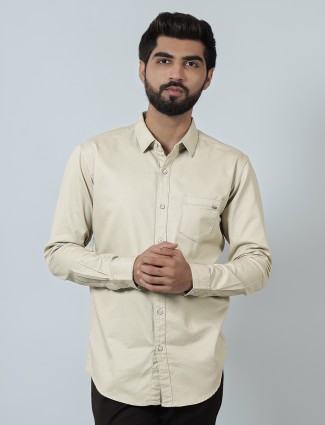 Pioneer solid beige color casual shirt for mens