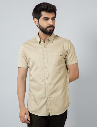 Pioneer solid beige cotton casual shirt