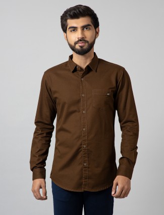 Pioneer solid brown color cotton casual shirt