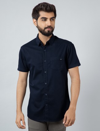 Pioneer solid navy cotton shirt for mens