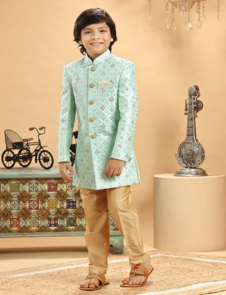 Pista green embroidery indowestern