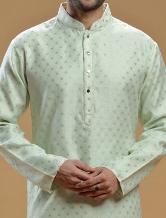 Pista green fabulous festive look silk kurta suit