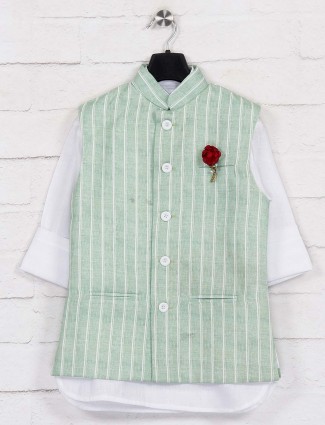 Pista green patch pocket jute waistcoat set
