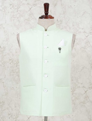 Pista green solid party function cotton silk waistcoat
