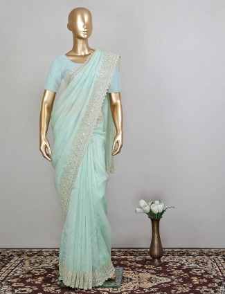 Pista green tissue silk saree for women
