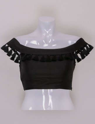 Plain black color raw silk ready made blouse