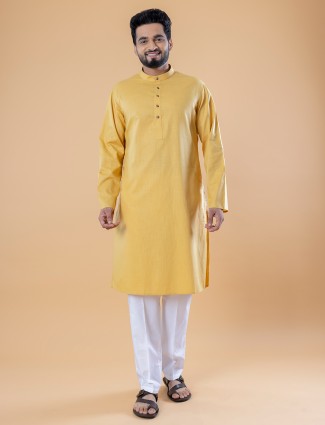 Plain cotton kurta suit in yellow