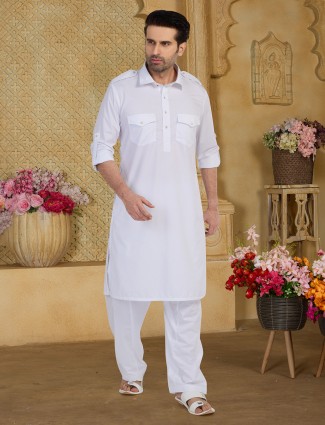 Plain cotton white pathani suit