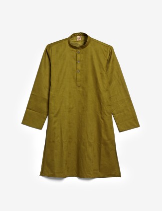 Plain olive kurta suit in cotton
