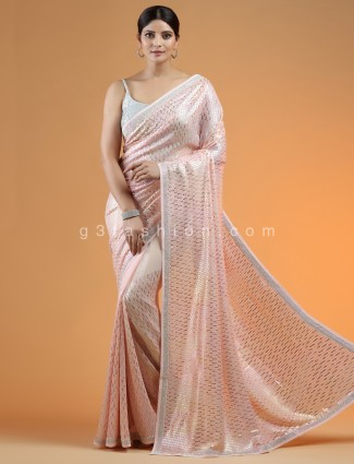 Powder pink fabulous sequins saree for party look