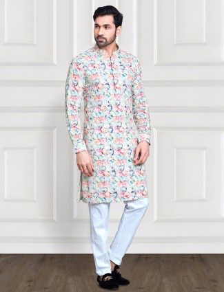 Printed cotton embroidery kurta suit in multi color