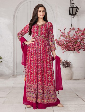 Printed magenta wedding and festive palazzo suit