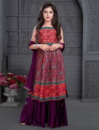 Printed red and purple georgette palazzo set