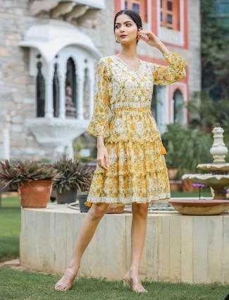 Printed yellow cotton kurti for casual