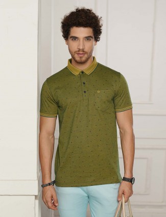 Psoulz olive printed polo t-shirt