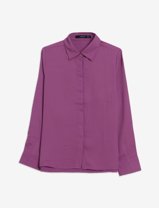 Purple plain rayon cotton shirt