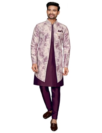 Purple silk indowestern for wedding look