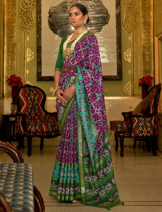 Purple silk saree with contrast border