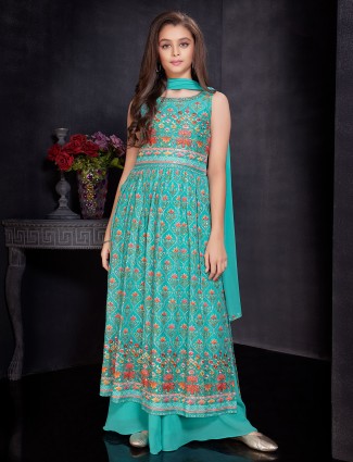 Rama blue georgette nyra cut palazzo suit