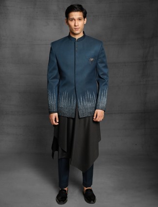 Rama blue terry rayon jodhpuri suit for wedding event