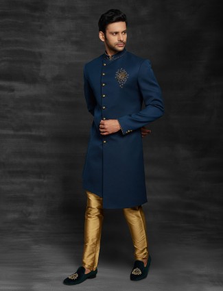 Royal blue indo western for wedding function