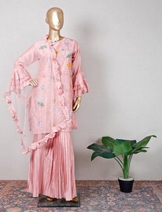 Raw silk pink sharara suit for wedding