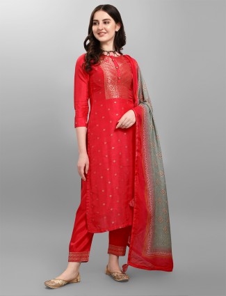 Red hue festive sessions pant set with zari work details