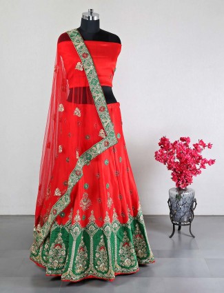 Red raw silk wedding wear lehenga choli