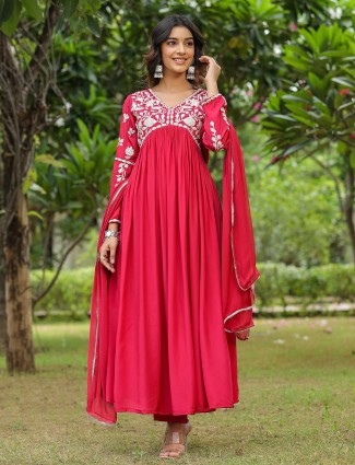 Red silk kurti set with dupatta
