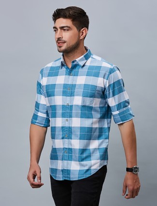 River Blue aqua checks full sleeve shirt